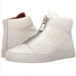 Frye Lena White High-Top Leather Zip Up Sneakers 7.5